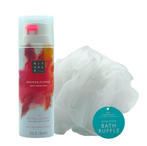 Holi Flower Shower Foam 200ml and Exfoliating Bath Ruffle Bundle