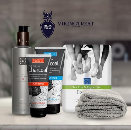 Pamper Gift Set for Him with Facial Scrub, Clay Mask, Foot Mask and Face Cloth Bundle