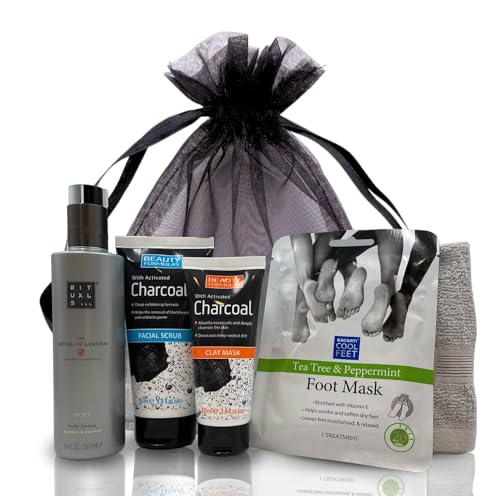 Pamper Gift Set for Him with Facial Scrub, Clay Mask, Foot Mask and Face Cloth Bundle