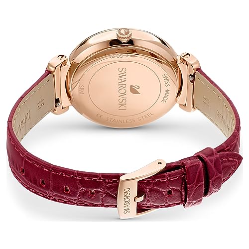 Swarovski Women's Passage Moon Phase Swiss Made Moon Watch with Leather Strap Red Rose Gold Finish 5613323, Strap.